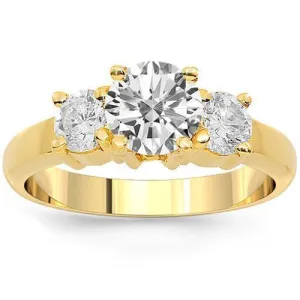 18K Yellow Solid Gold Clarity Enhanced  Diamond Three Stone Anniversary Ring 1.72 Ctw