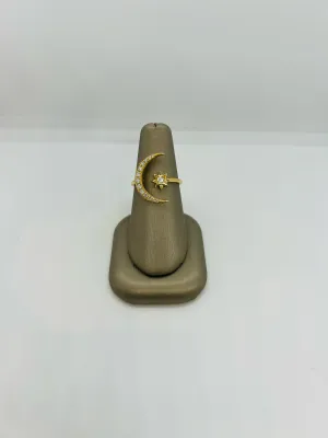 18K Y/G Diamond Half Moon   Star Ring*