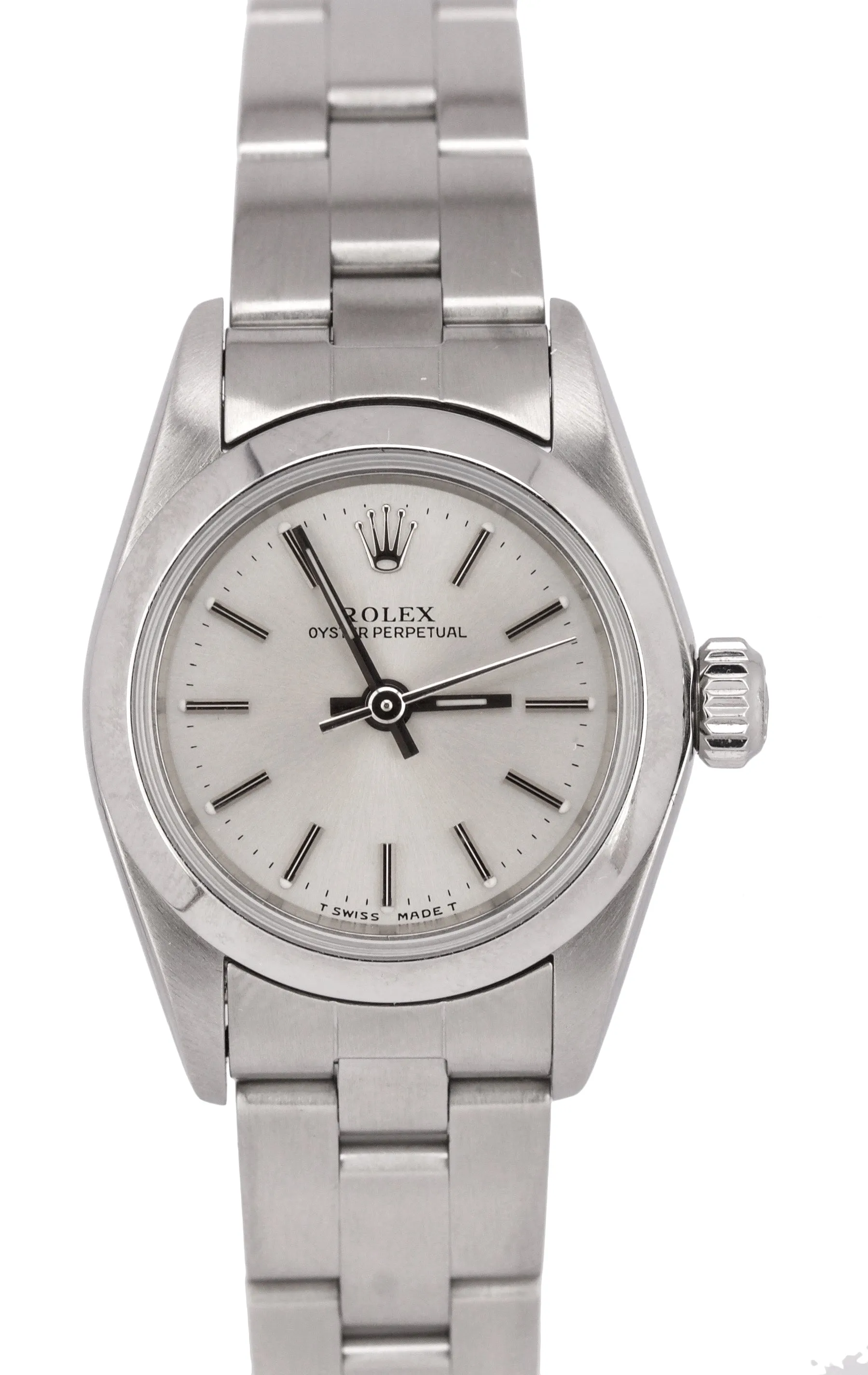 1999 Ladies Rolex Oyster Perpetual 67180 Silver Stick No Holes Oyster 24mm Watch