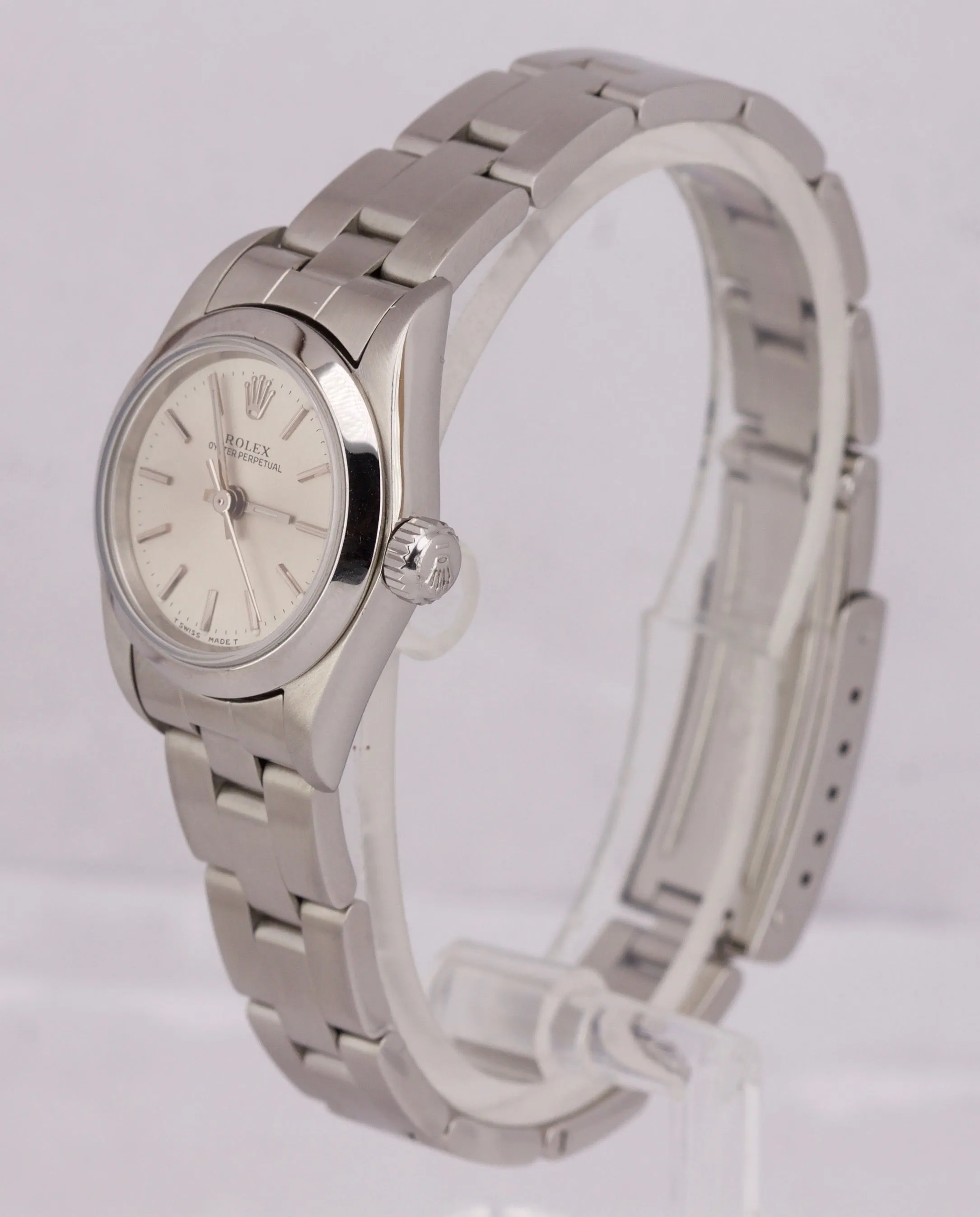 1999 Ladies Rolex Oyster Perpetual 67180 Silver Stick No Holes Oyster 24mm Watch
