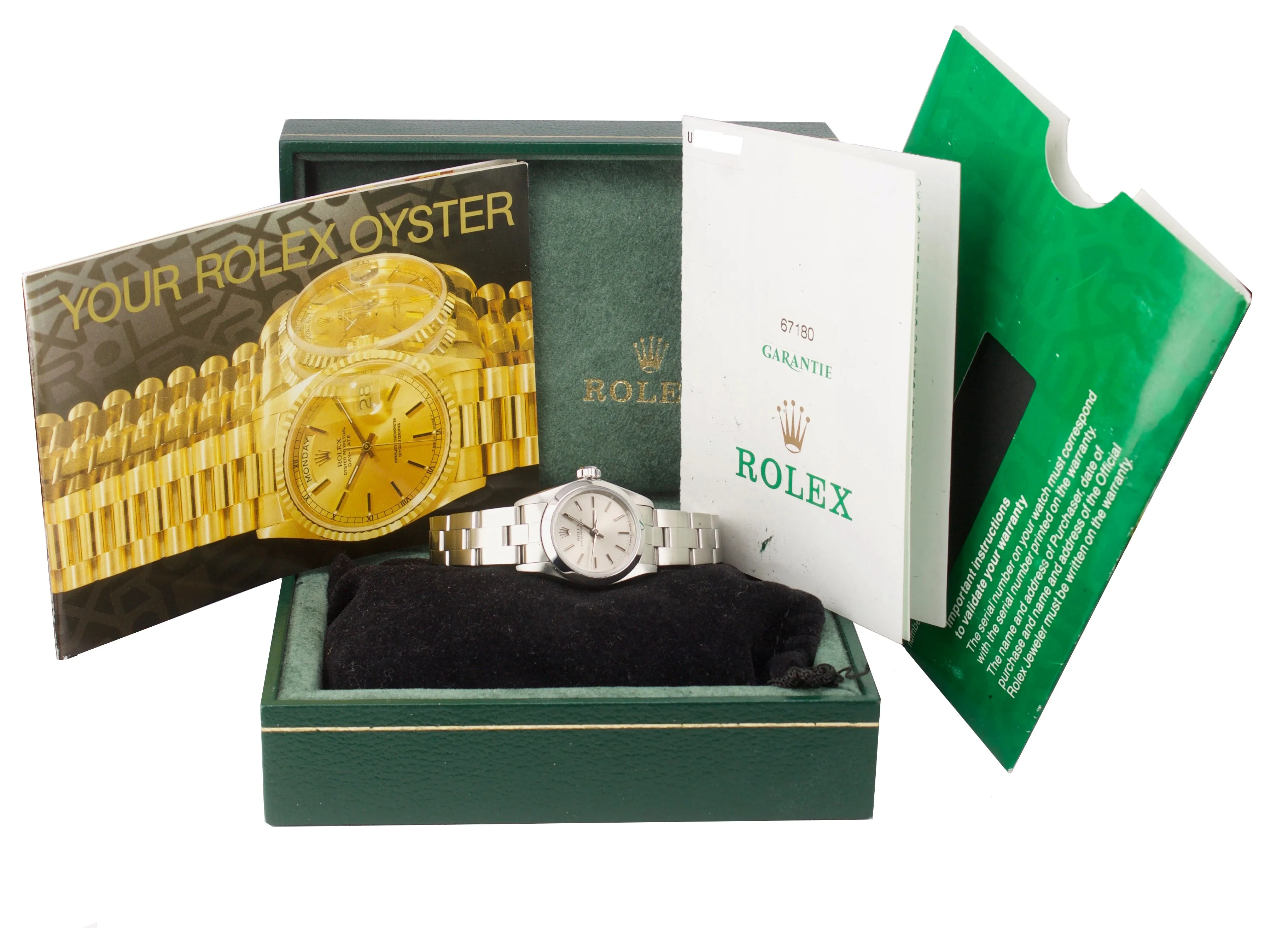 1999 Ladies Rolex Oyster Perpetual 67180 Silver Stick No Holes Oyster 24mm Watch