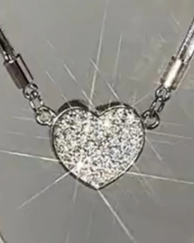 1pc Faux Zircon Magnet Heart Pendant Necklace
