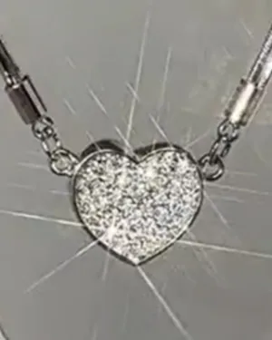 1pc Faux Zircon Magnet Heart Pendant Necklace