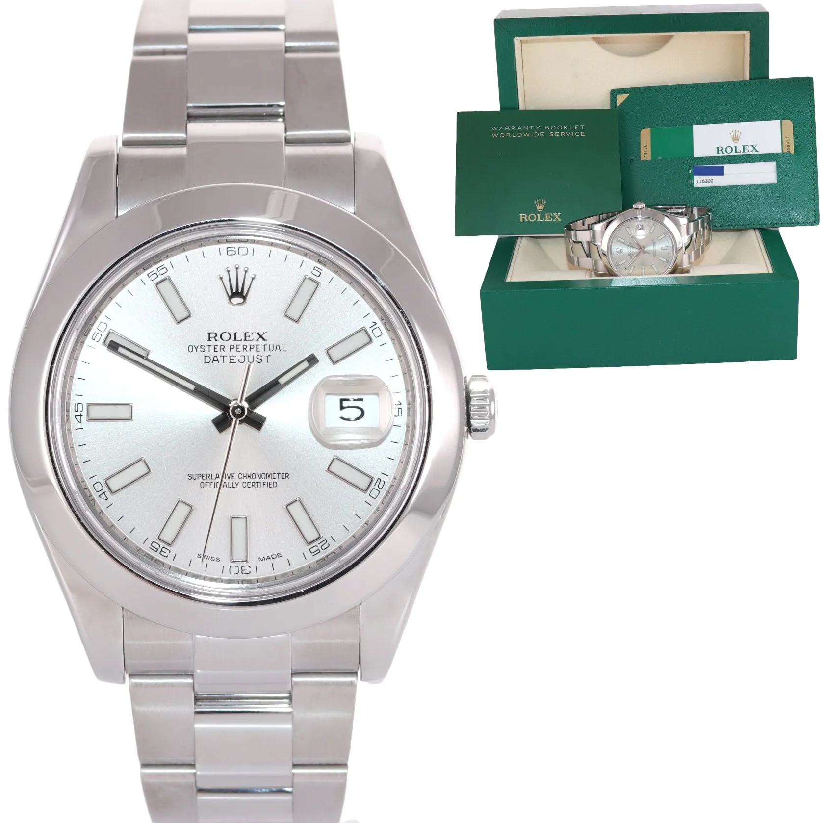 2016 PAPERS Rolex DateJust II 116300 Silver Stick Stainless Steel 41mm Watch Box