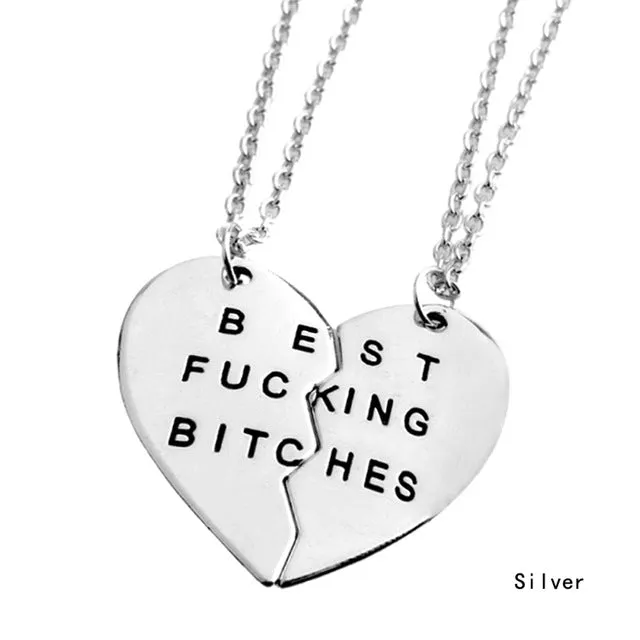 2018 Fashion 2Piece Hot sale New Chic Best Bitches Best Friend Forever Break Heart Pendant Necklace Drop shipping
