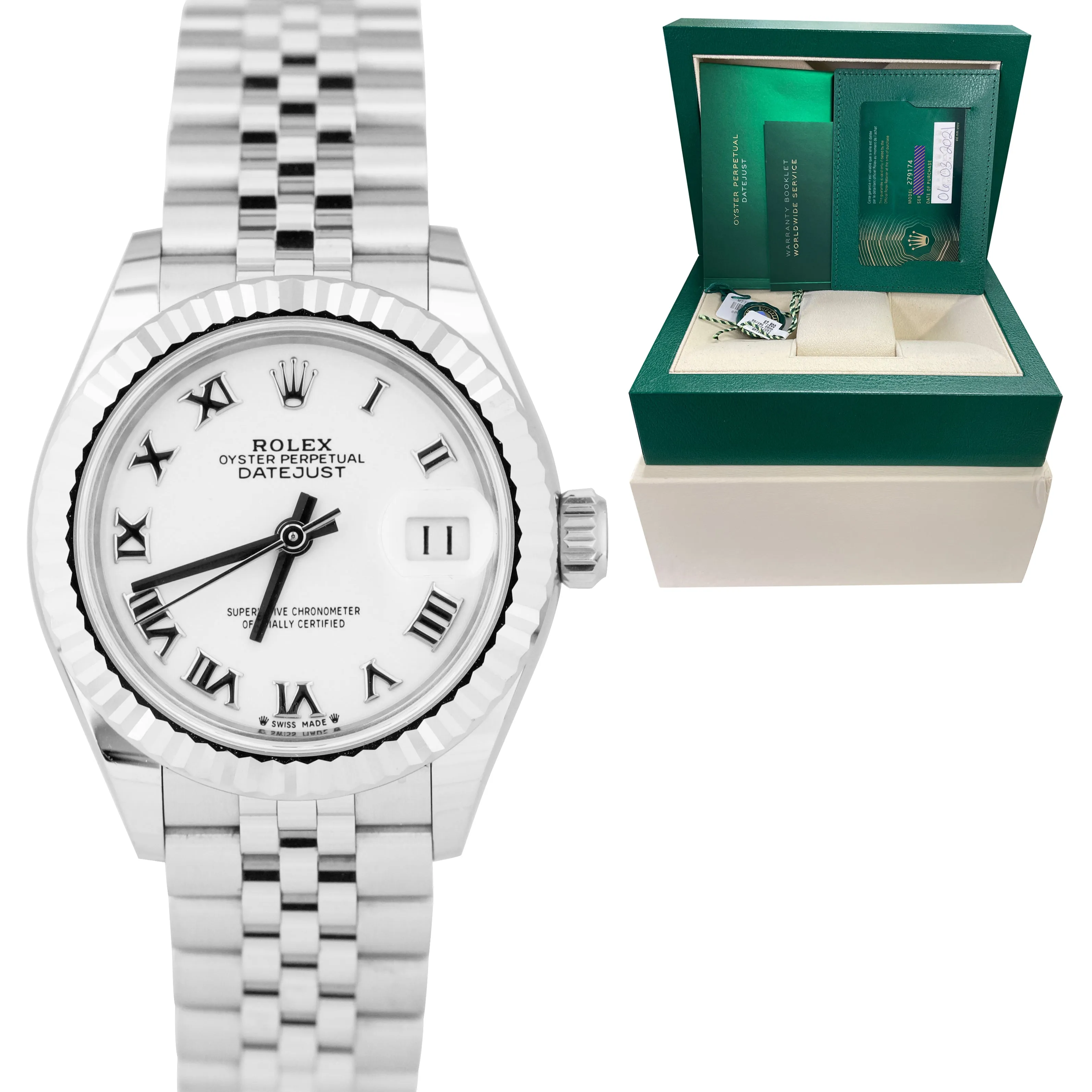 2021 Ladies Rolex DateJust 28 Jubilee 28mm Fluted Steel 18K Gold Watch 279174 BP