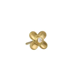 20K Gold Extra Extra Small Four Petal Flower Stud with Diamonds