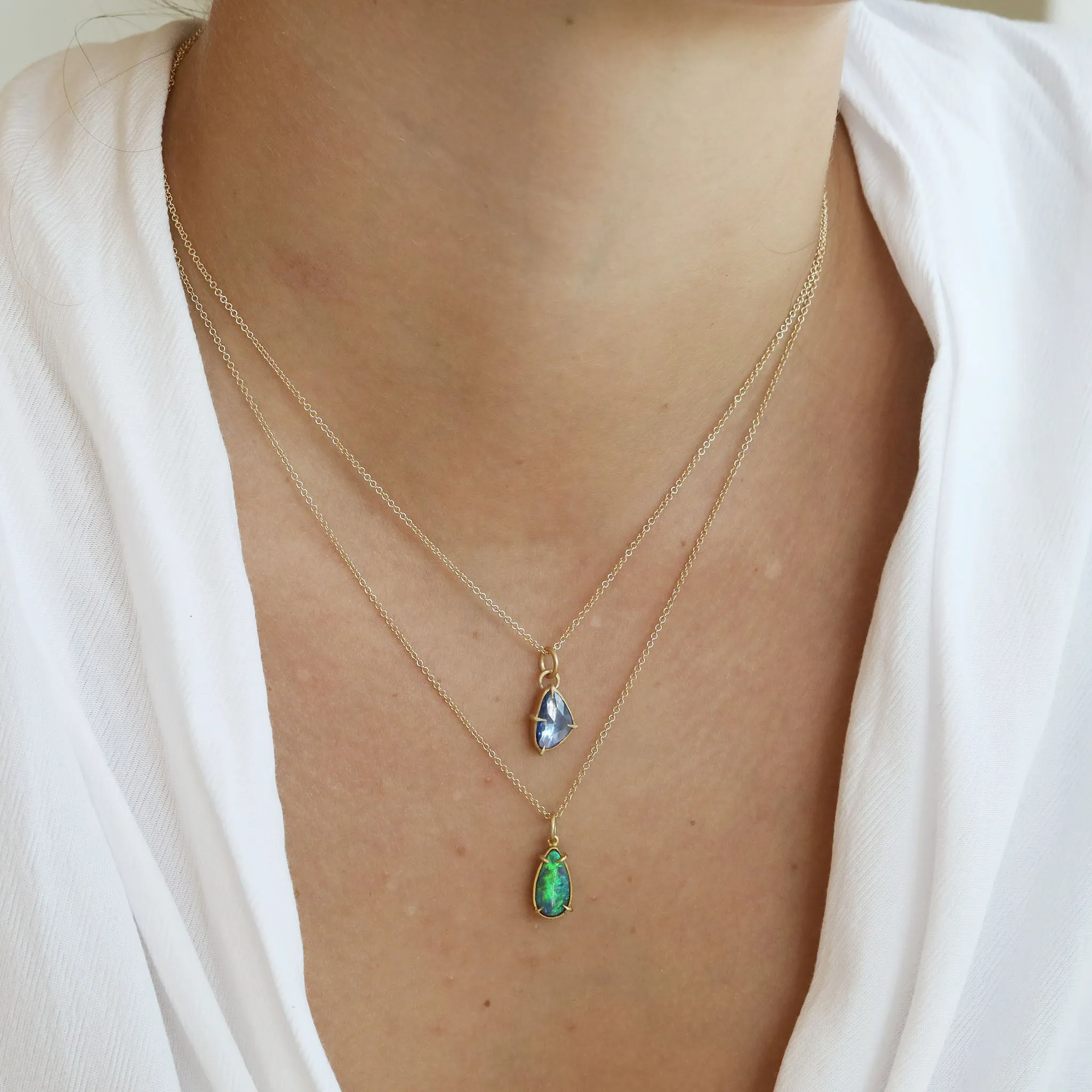 22K Gold Prong-Set Teardop Opal Pendant