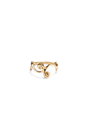 22k Gold Tendril Ring with Royal Blue Sapphire and Diamond