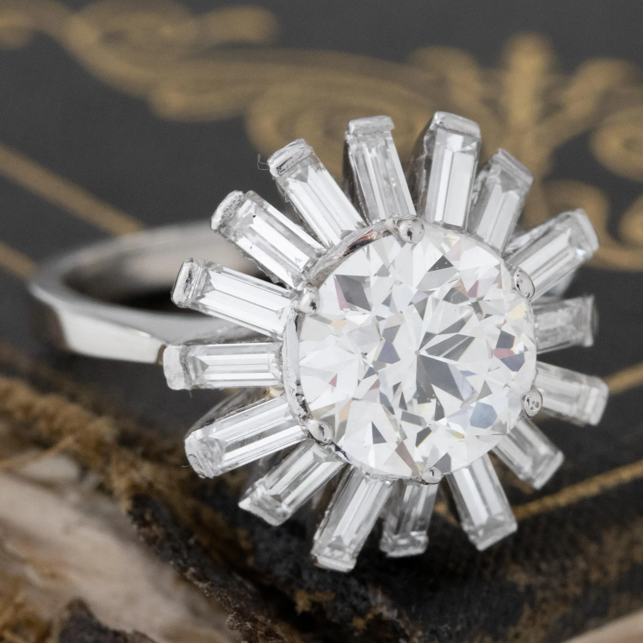 2.91ctw Vintage Old European Cut Diamond Cluster Ring, GIA I SI