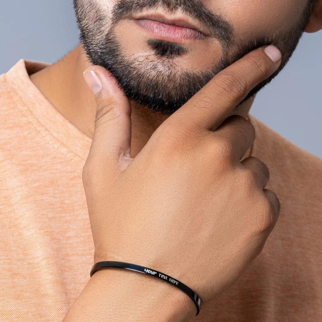 2Pcs 4mm width Black Color Couple Combo Unisex Bracelets with Your Customized text and Adjustable Size