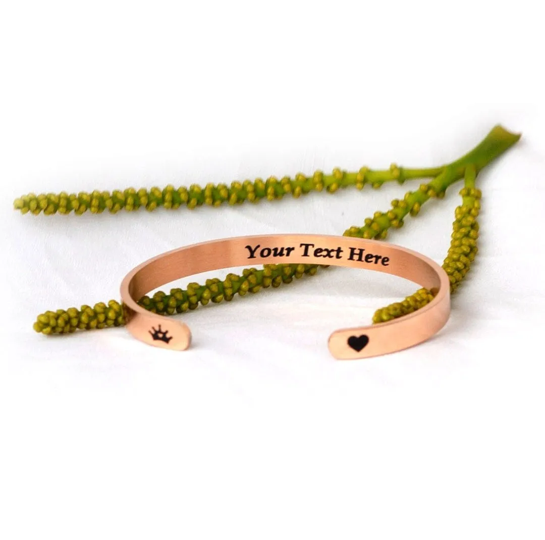 2Pcs 6mm width Rose Gold Color Couple Combo Unisex Bracelets with Your Customized text and Adjustable Size