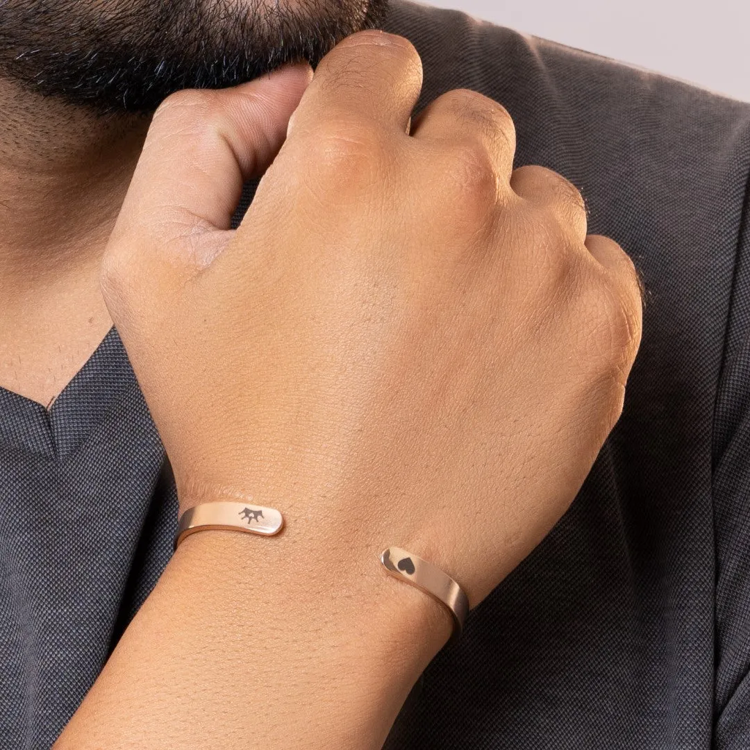 2Pcs 6mm width Rose Gold Color Couple Combo Unisex Bracelets with Your Customized text and Adjustable Size