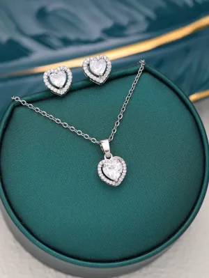 2pcs Heart Shaped Cubic Zirconia Necklace And Earrings Set