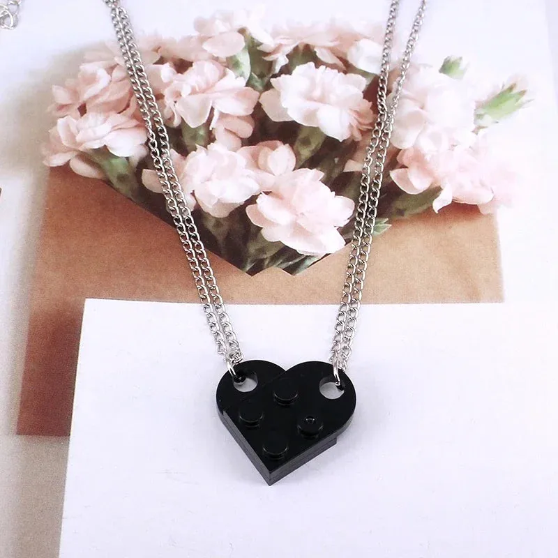 2pcs Punk Heart Brick Couples Love Necklaces for Women Men Lovers Friends Chains Necklaces Valentines Gift Jewelry