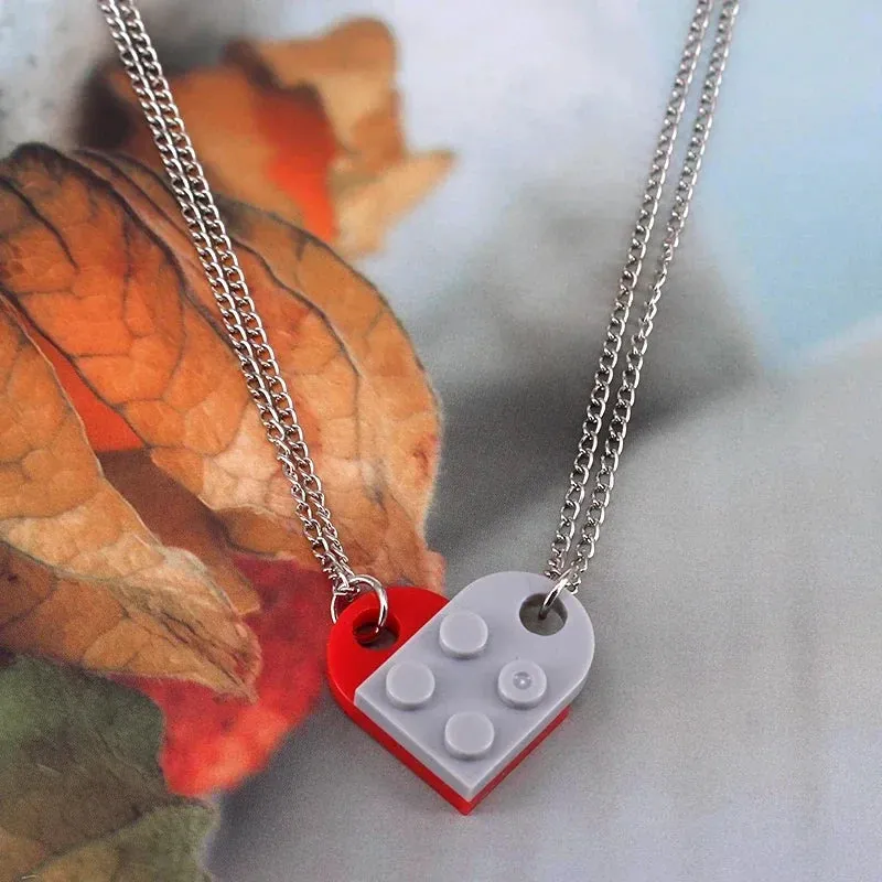 2pcs Punk Heart Brick Couples Love Necklaces for Women Men Lovers Friends Chains Necklaces Valentines Gift Jewelry