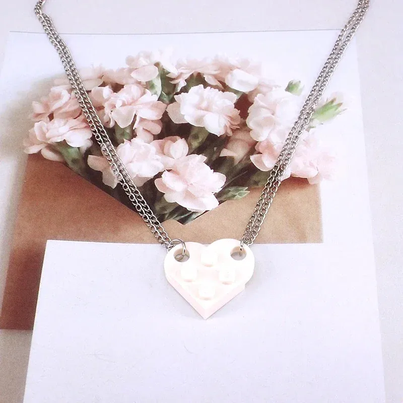 2pcs Punk Heart Brick Couples Love Necklaces for Women Men Lovers Friends Chains Necklaces Valentines Gift Jewelry