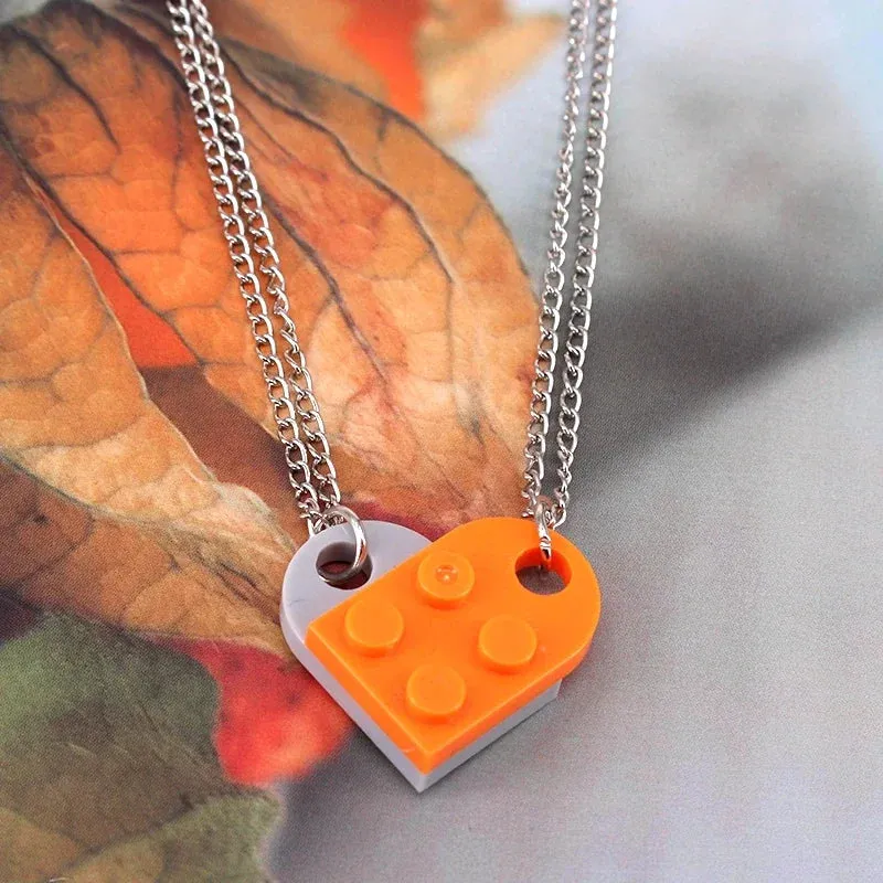 2pcs Punk Heart Brick Couples Love Necklaces for Women Men Lovers Friends Chains Necklaces Valentines Gift Jewelry