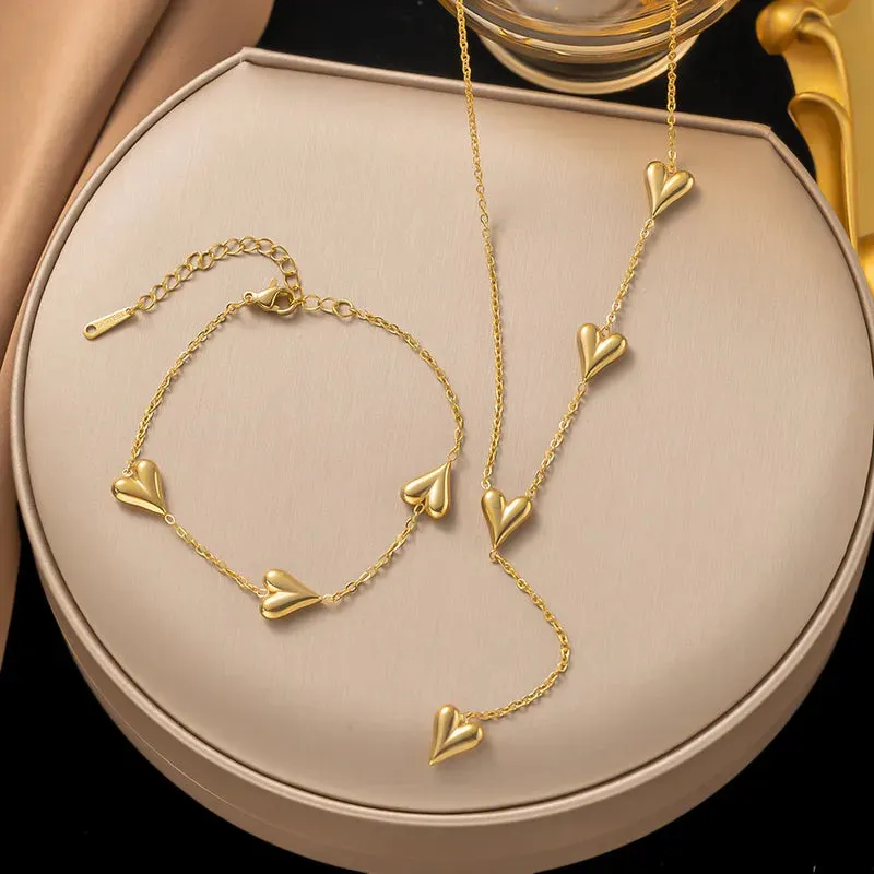 3 HeartBeat 304 Stainless Steel 18K Gold Plated Heart Shape Bracelets