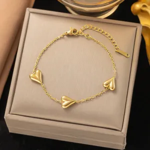 3 HeartBeat 304 Stainless Steel 18K Gold Plated Heart Shape Bracelets