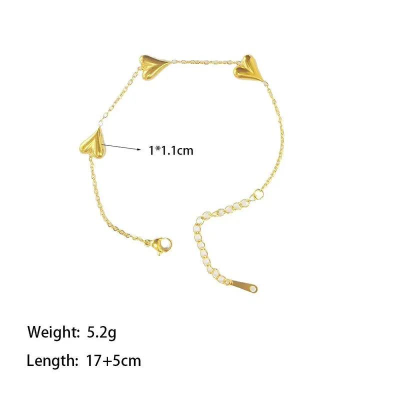 3 HeartBeat 304 Stainless Steel 18K Gold Plated Heart Shape Bracelets