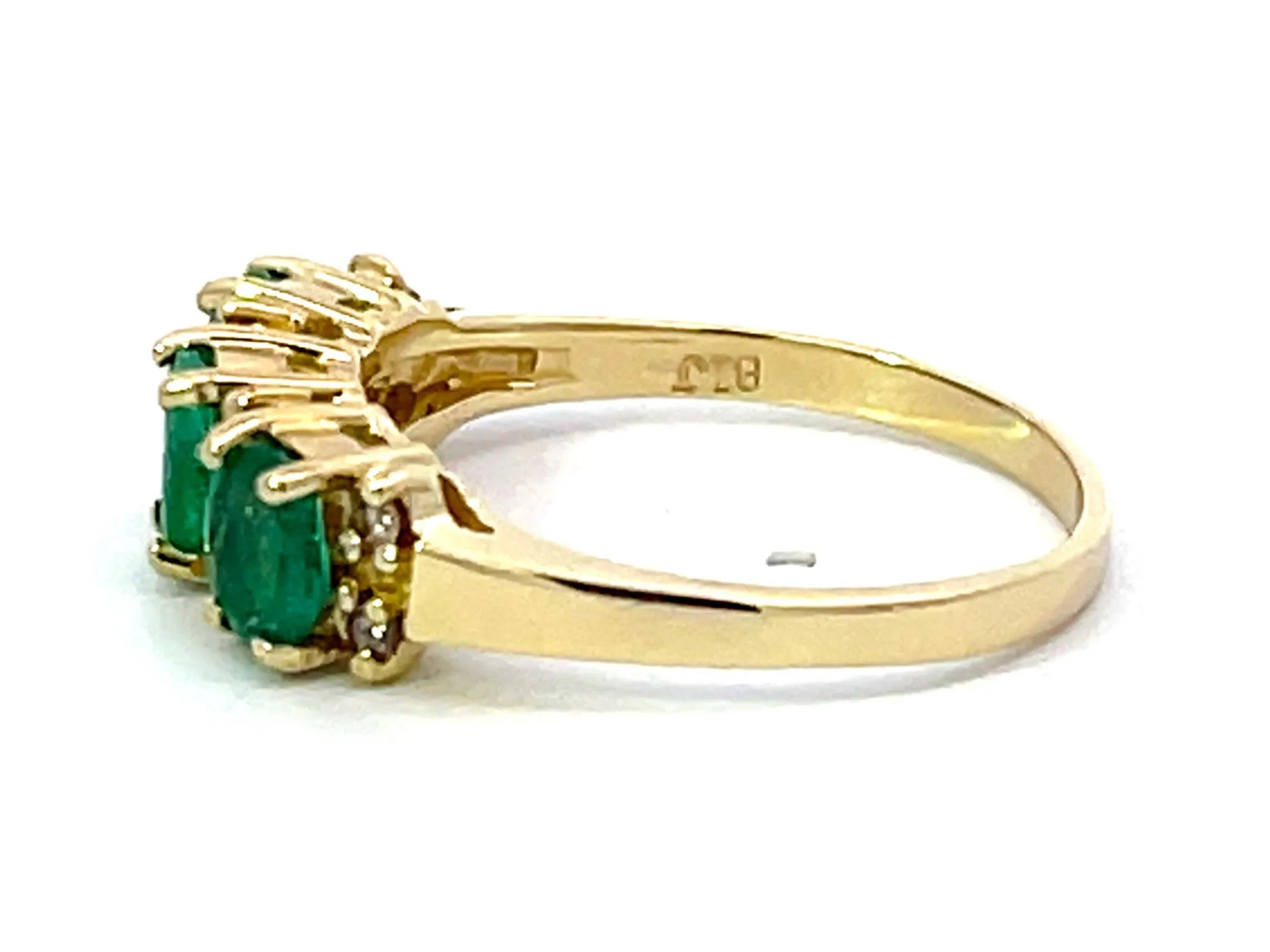 3 Oval Green Emerald and Diamond Band Ring in 14k Yellow Gold