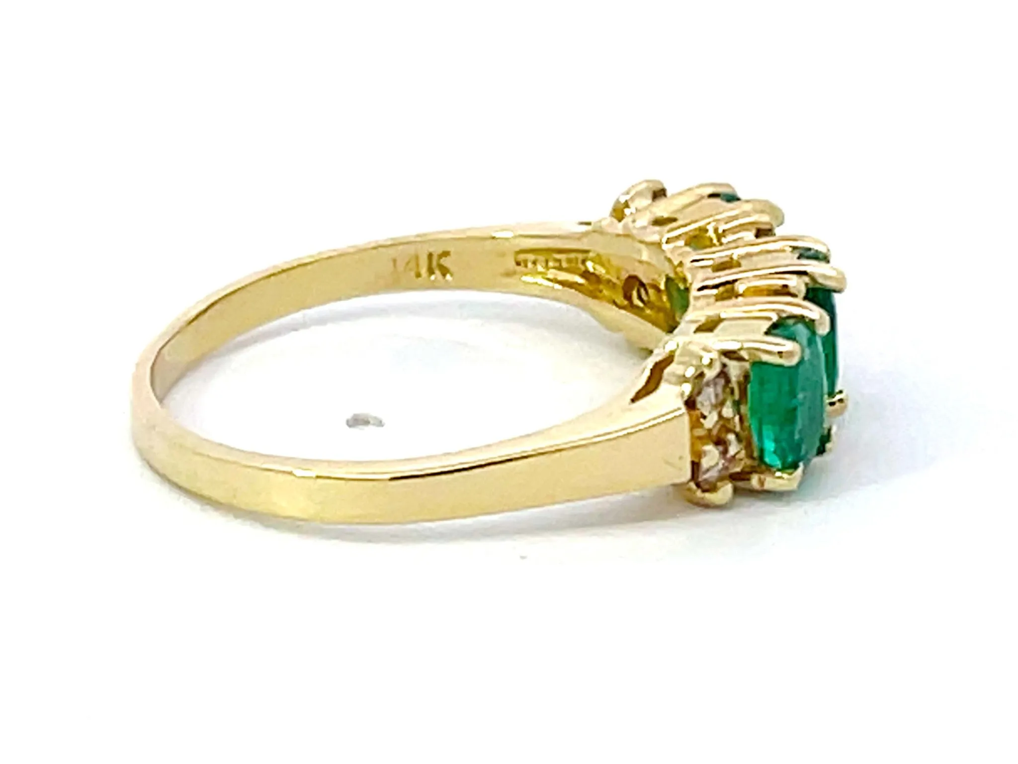 3 Oval Green Emerald and Diamond Band Ring in 14k Yellow Gold
