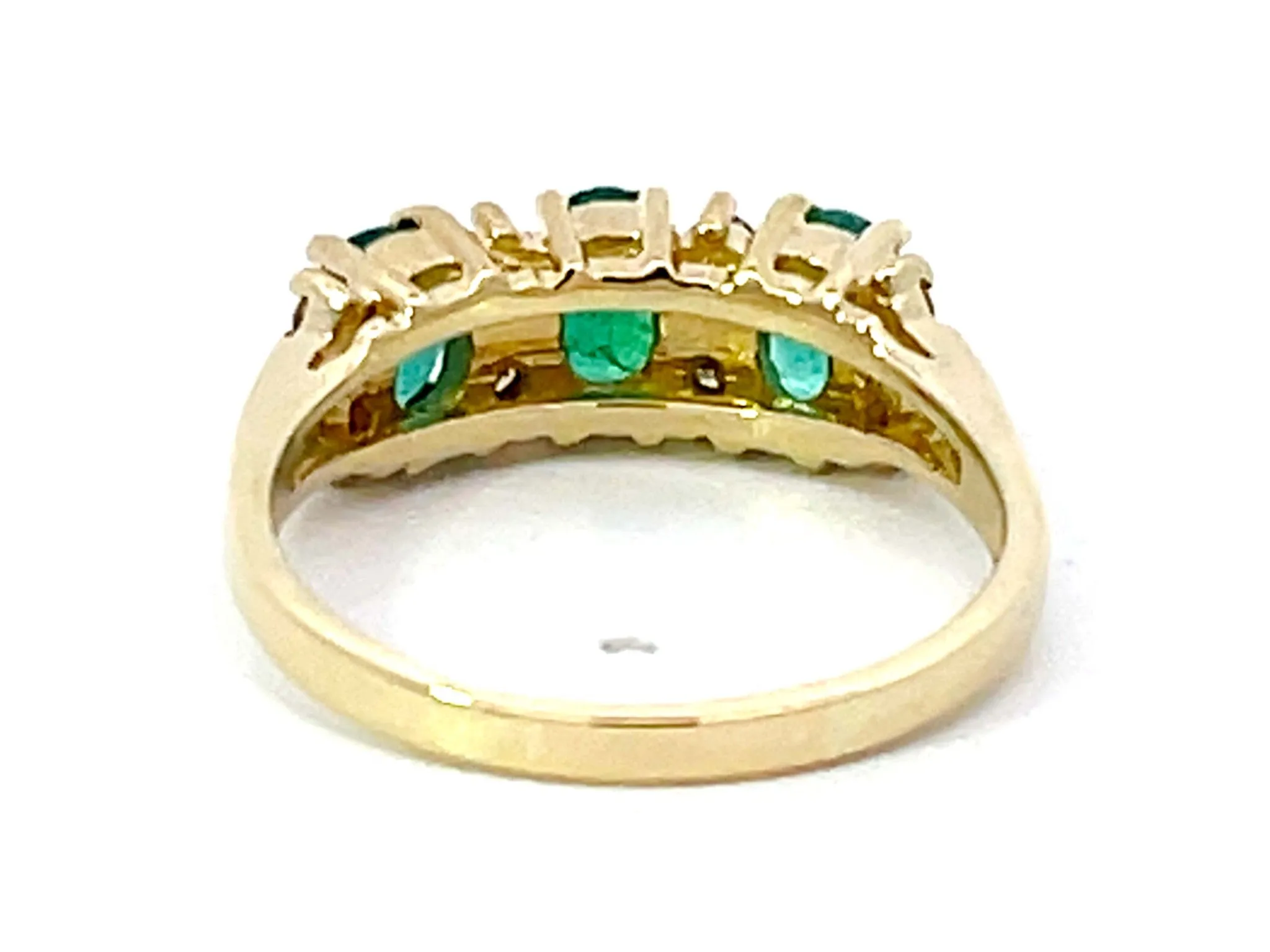 3 Oval Green Emerald and Diamond Band Ring in 14k Yellow Gold