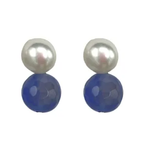 344-25 | CHALCEDONY BEAD & PEARL EARRINGS