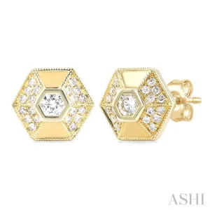 3/8 ctw Hexagon Shape Round Cut Diamond Fashion Stud Earrings in 14K Yellow Gold