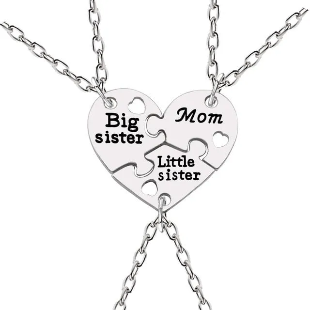 3pcs/set Love Heart Big Little Sis Mom BFF Necklaces