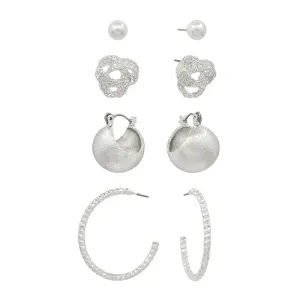 4pc Pearl & Silver Stud Set