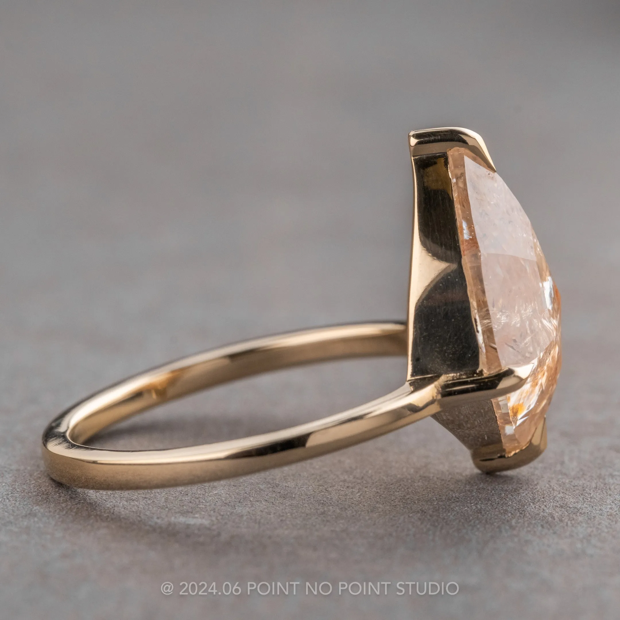 5.34 Carat Orange Speckled Icy White Geometric Shield Diamond Engagement Ring, Jane Setting, 14K Yellow Gold