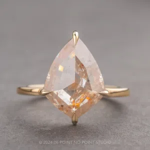 5.34 Carat Orange Speckled Icy White Geometric Shield Diamond Engagement Ring, Jane Setting, 14K Yellow Gold