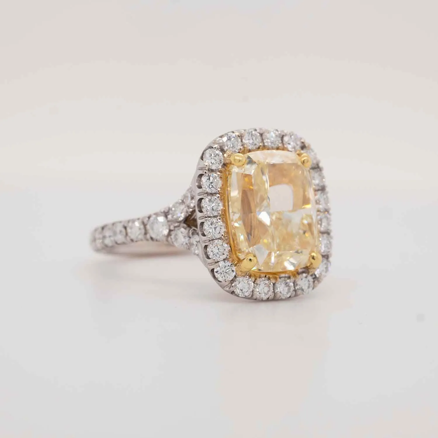 5.54 Carat Yellow Diamond Engagement Ring in 18k Two-Tone Gold