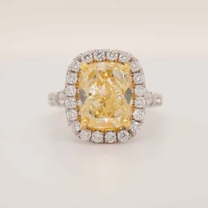 5.54 Carat Yellow Diamond Engagement Ring in 18k Two-Tone Gold