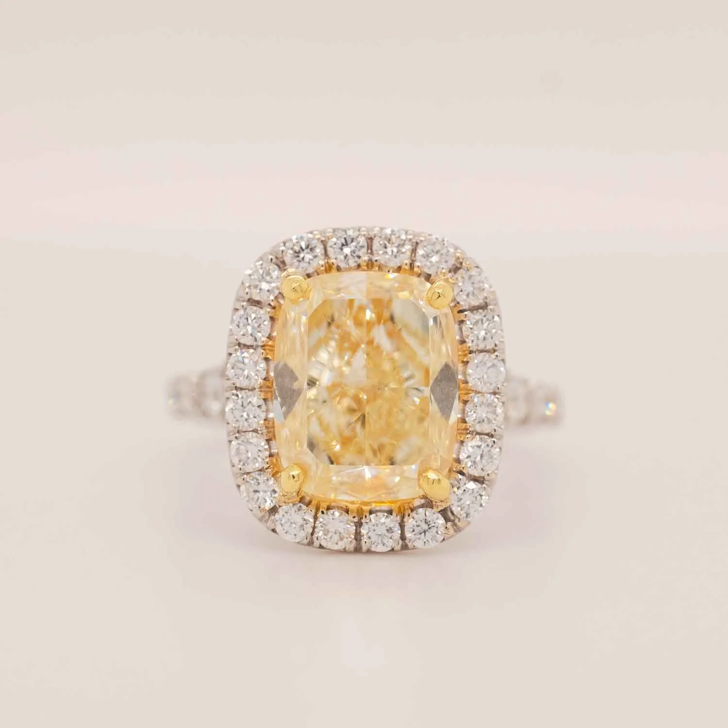 5.54 Carat Yellow Diamond Engagement Ring in 18k Two-Tone Gold