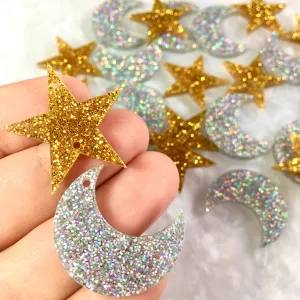 6 silver moons and 6 gold stars (30mm)