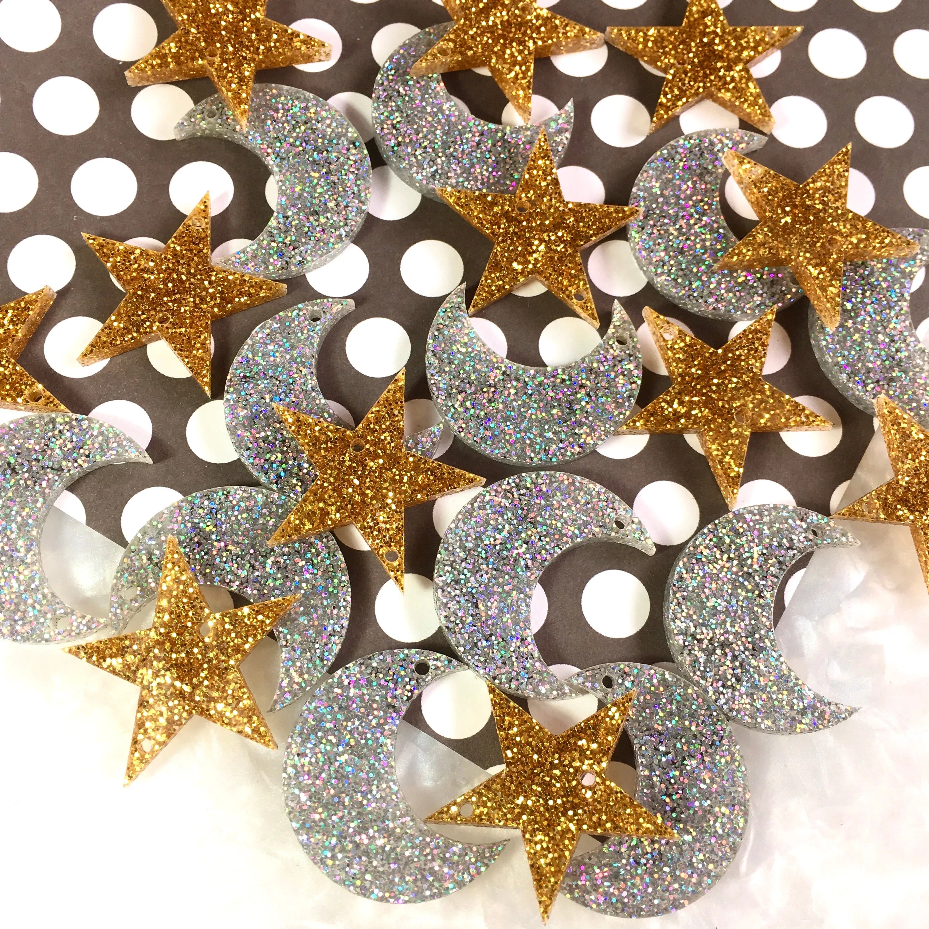 6 silver moons and 6 gold stars (30mm)