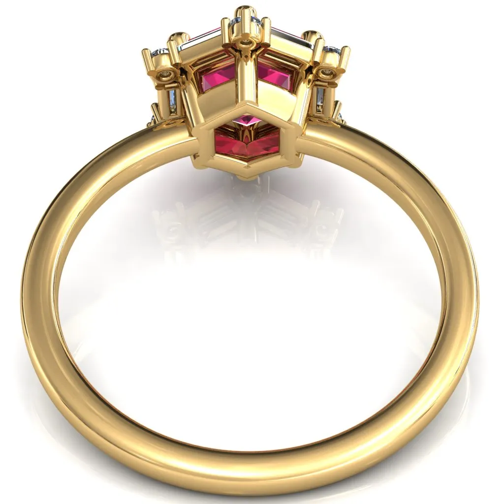 7.5mm Hexagon Center Baguette Moissanite Halo Ring