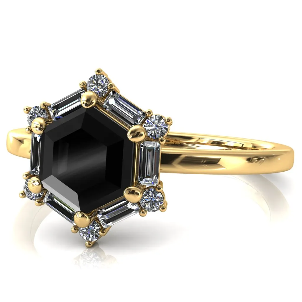 7.5mm Hexagon Center Baguette Moissanite Halo Ring