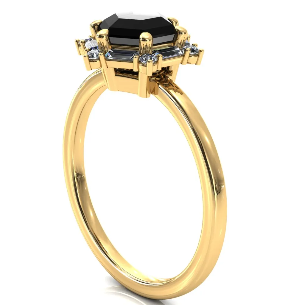 7.5mm Hexagon Center Baguette Moissanite Halo Ring