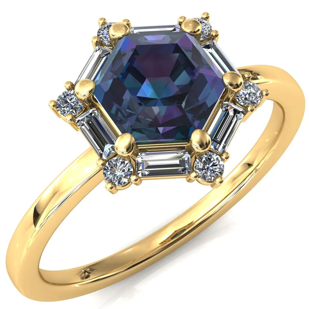 7.5mm Hexagon Center Baguette Moissanite Halo Ring