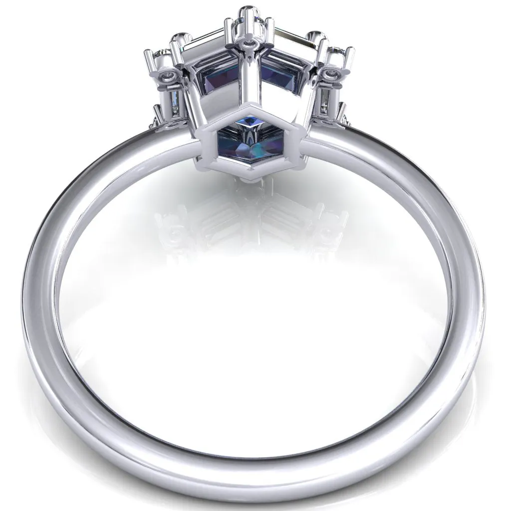 7.5mm Hexagon Center Baguette Moissanite Halo Ring