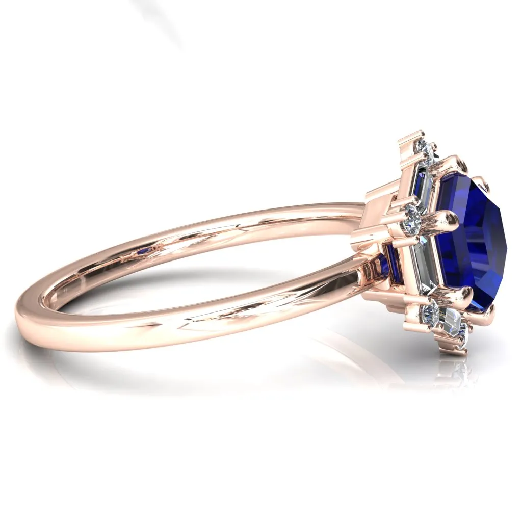7.5mm Hexagon Center Baguette Moissanite Halo Ring