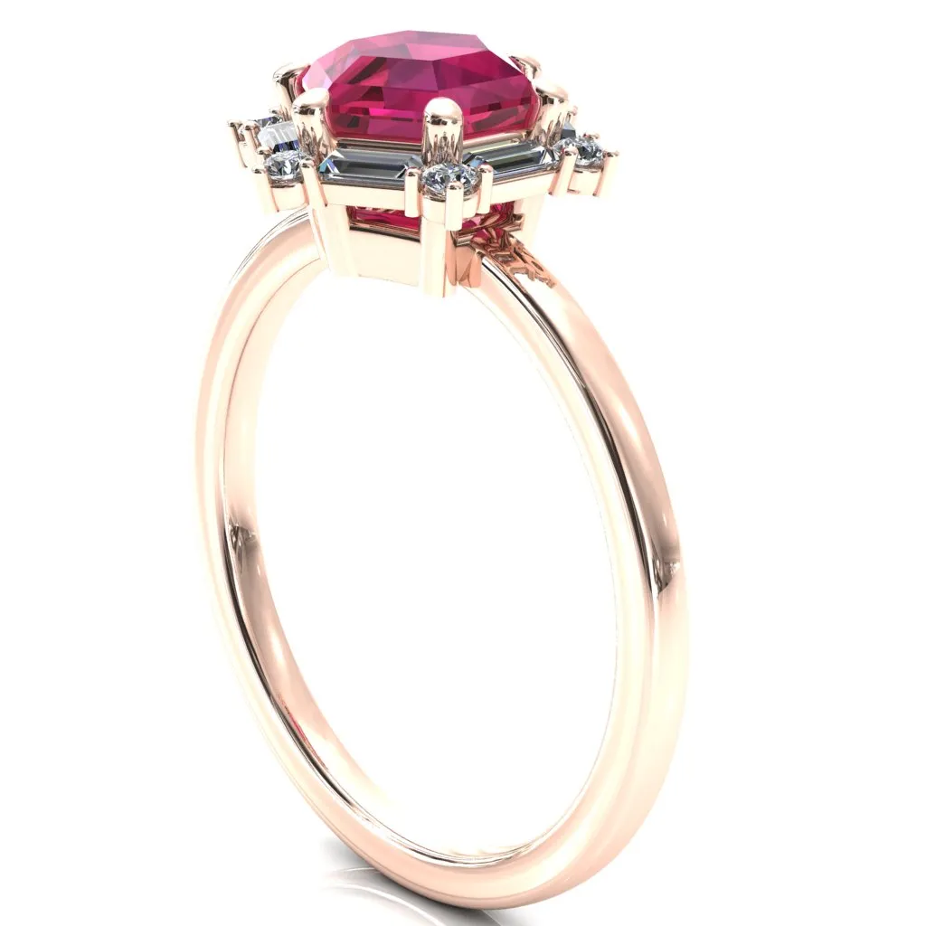 7.5mm Hexagon Center Baguette Moissanite Halo Ring