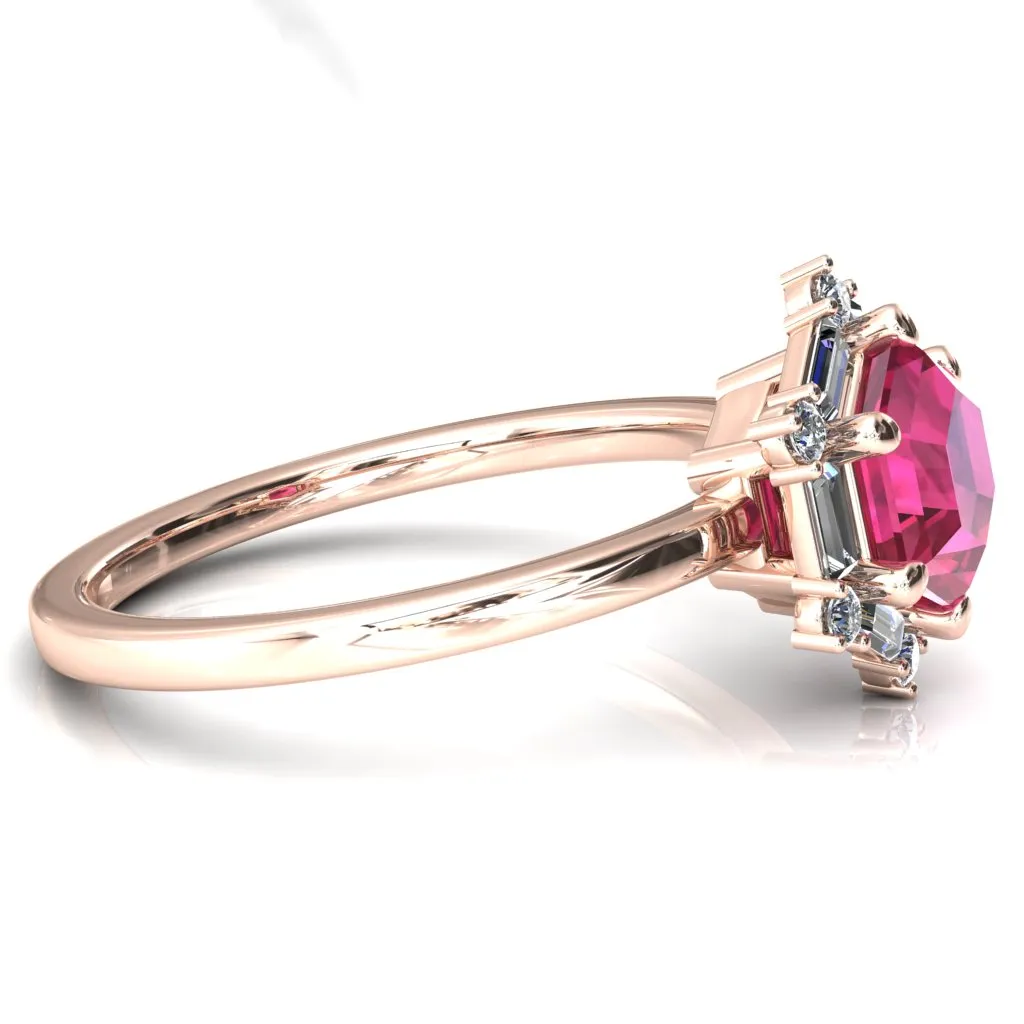 7.5mm Hexagon Center Baguette Moissanite Halo Ring