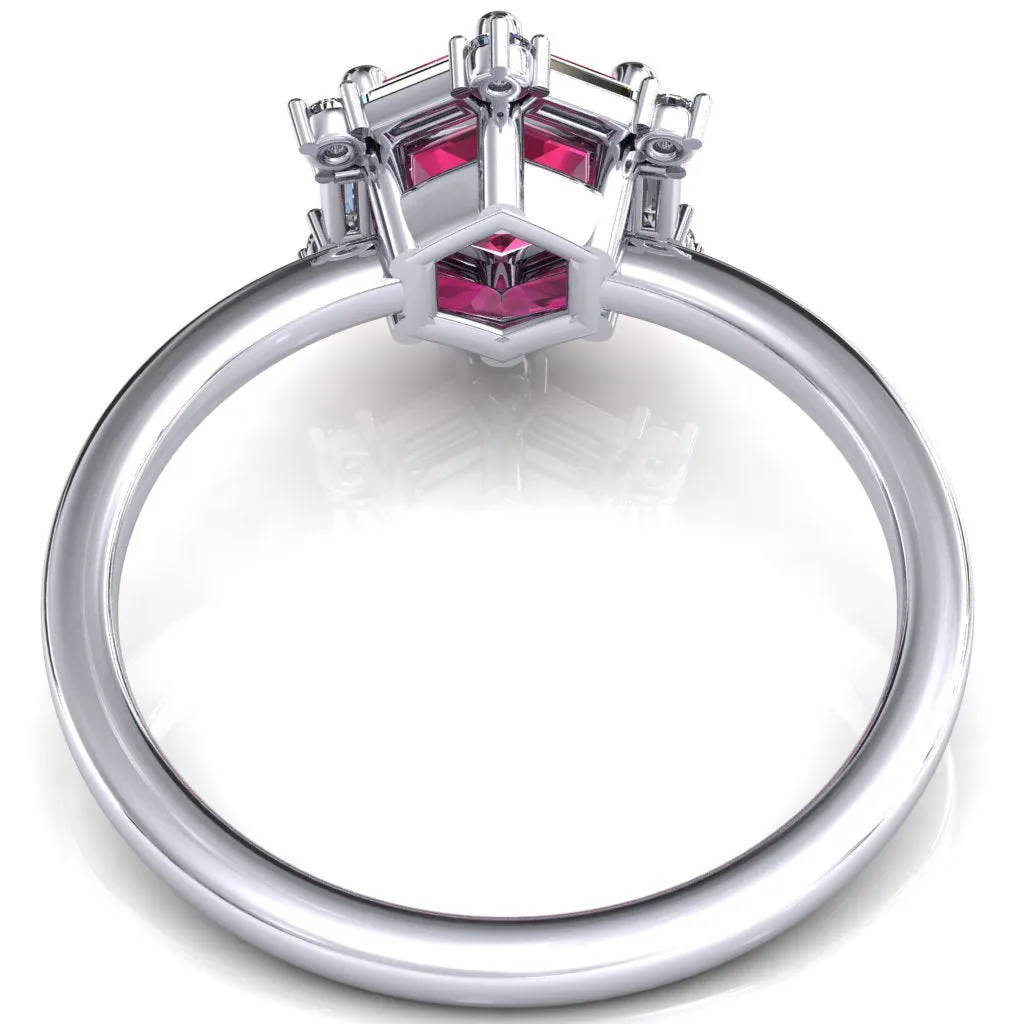 7.5mm Hexagon Center Baguette Moissanite Halo Ring