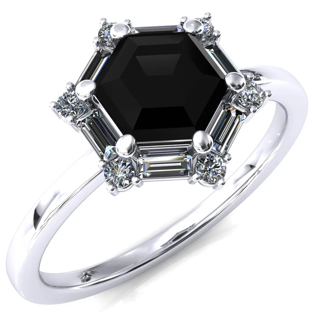 7.5mm Hexagon Center Baguette Moissanite Halo Ring