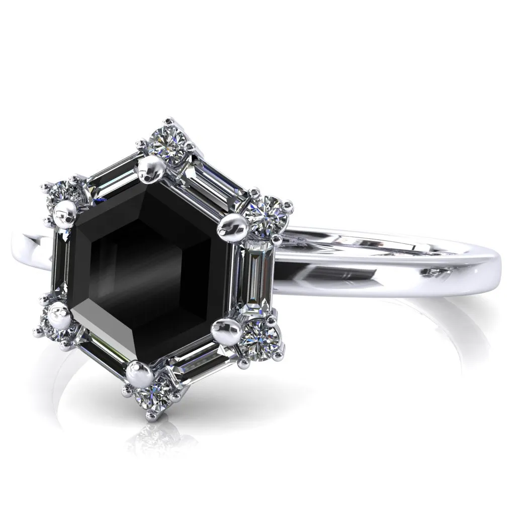7.5mm Hexagon Center Baguette Moissanite Halo Ring